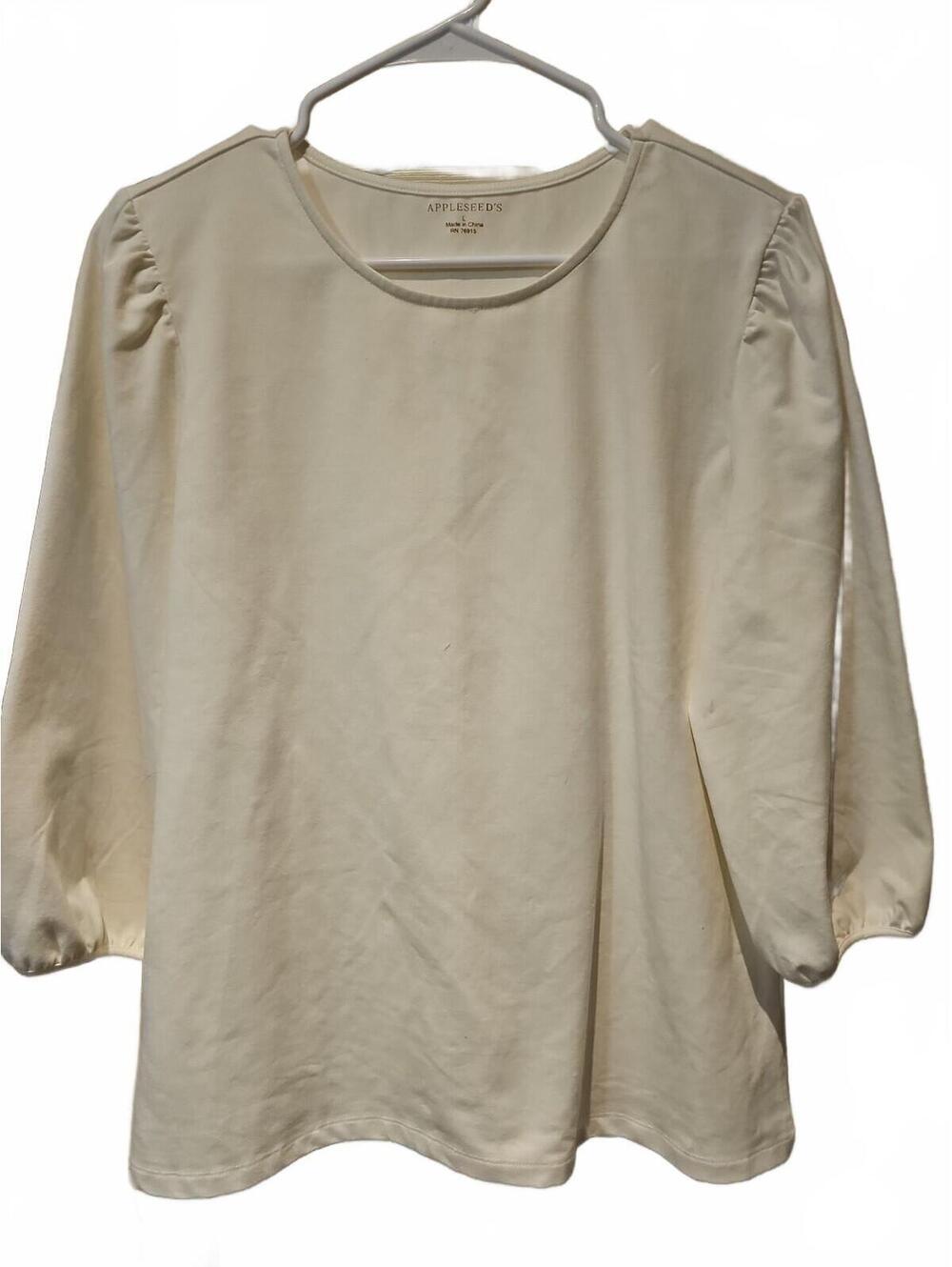 Appleseed's Bubble 3/4 Sleeve Cream Blouse Size Large Classic Heavy Material